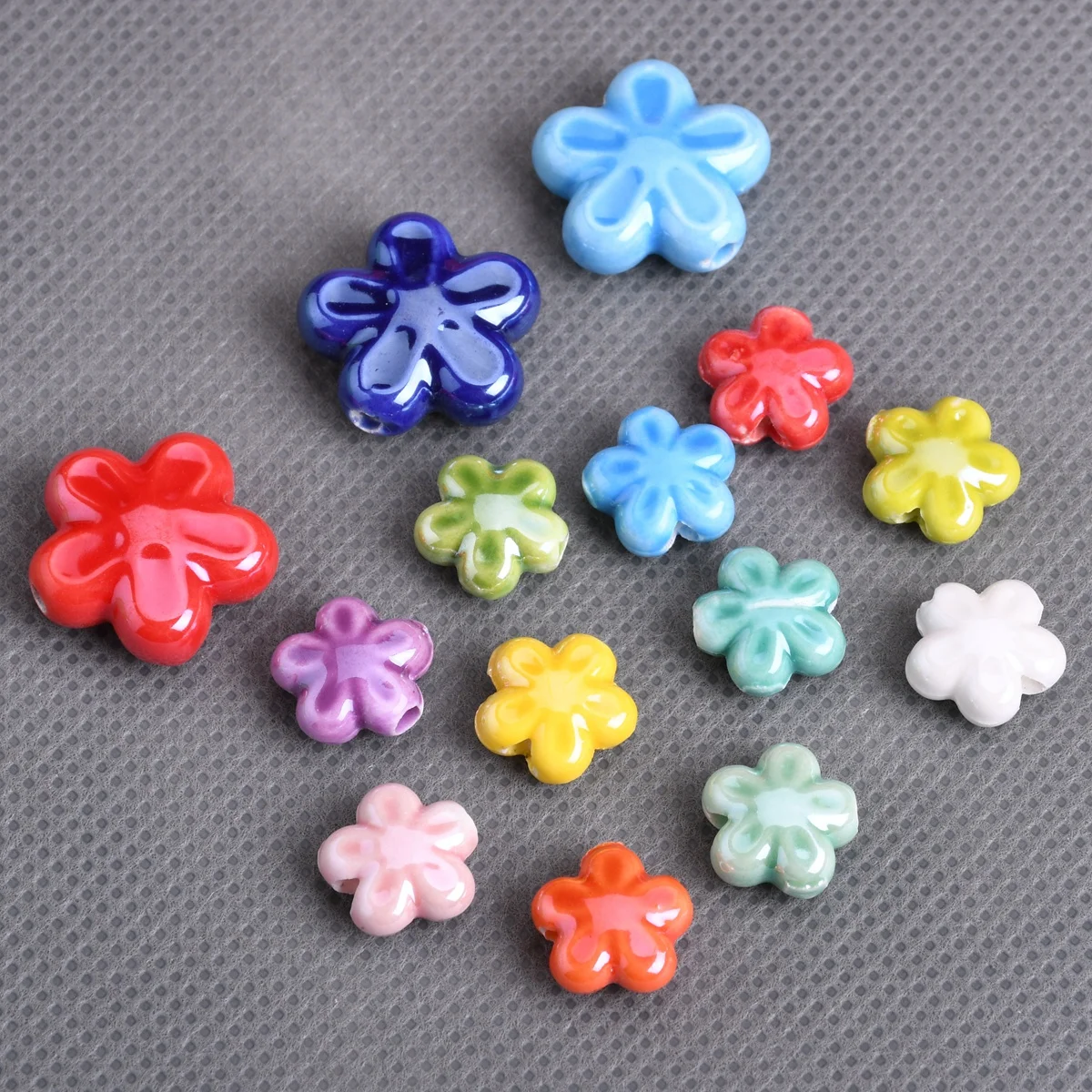 

10pcs Flower Shape 12mm 18mm Glaze Ceramic Porcelain Loose Beads For Jewelry Making DIY Bracelet Findings