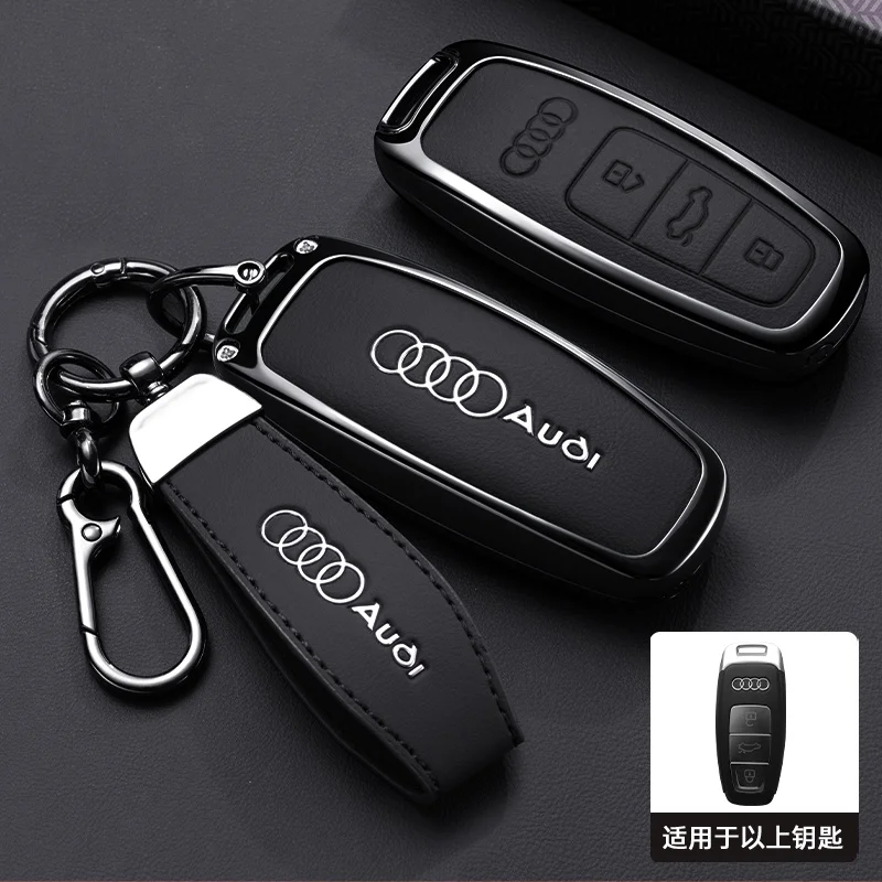 Funda Protectora de Aleación de Zinc para Llave de Coche Audi Q8, RS8, A6 C8, S6, RS6, A7, S7, RS7, A3 8Y, A8 D5 4N, RS, E-Tron GT, Q4, Q7 4M con Adhesivo