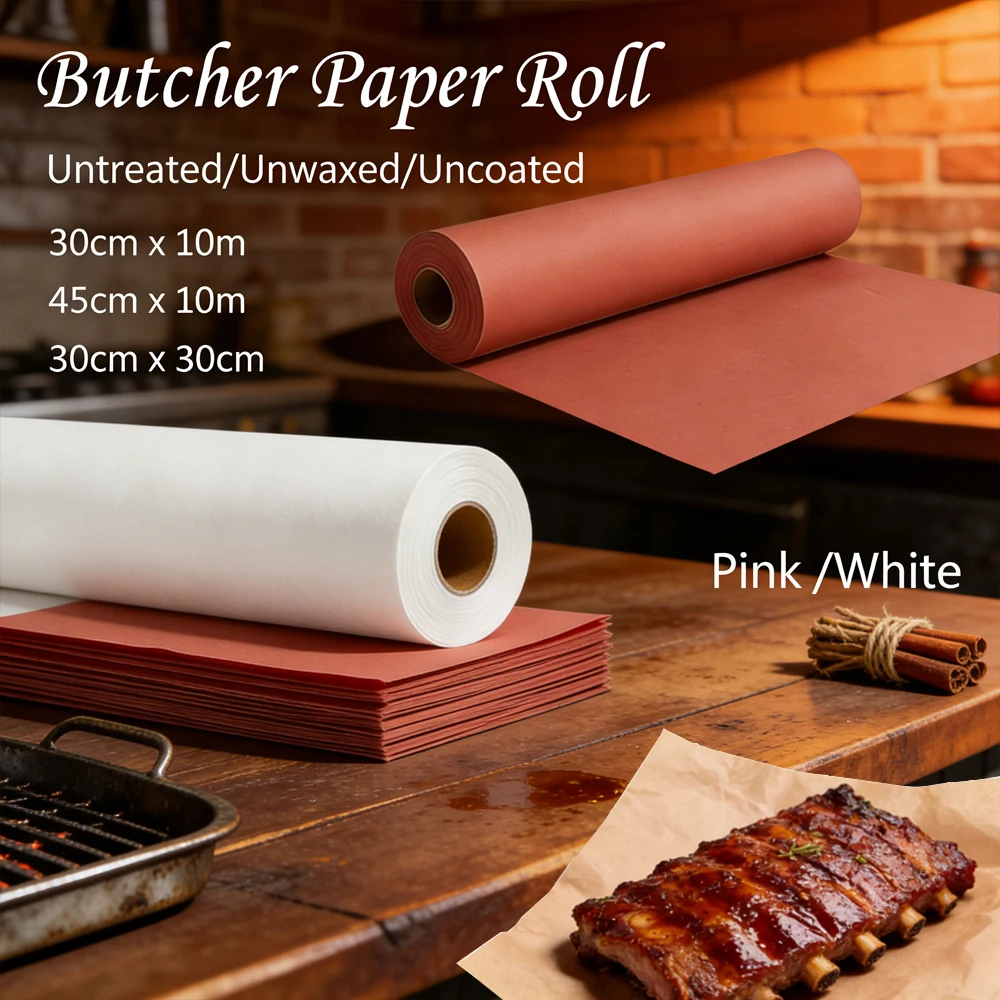 1roll/50pcs Butcher Paper Roll, Unwaxed Peach for Smoking & Food Wrap, Multi-Use Cooking Storage 30cmx10m/45cmx10m/30cmx30cm