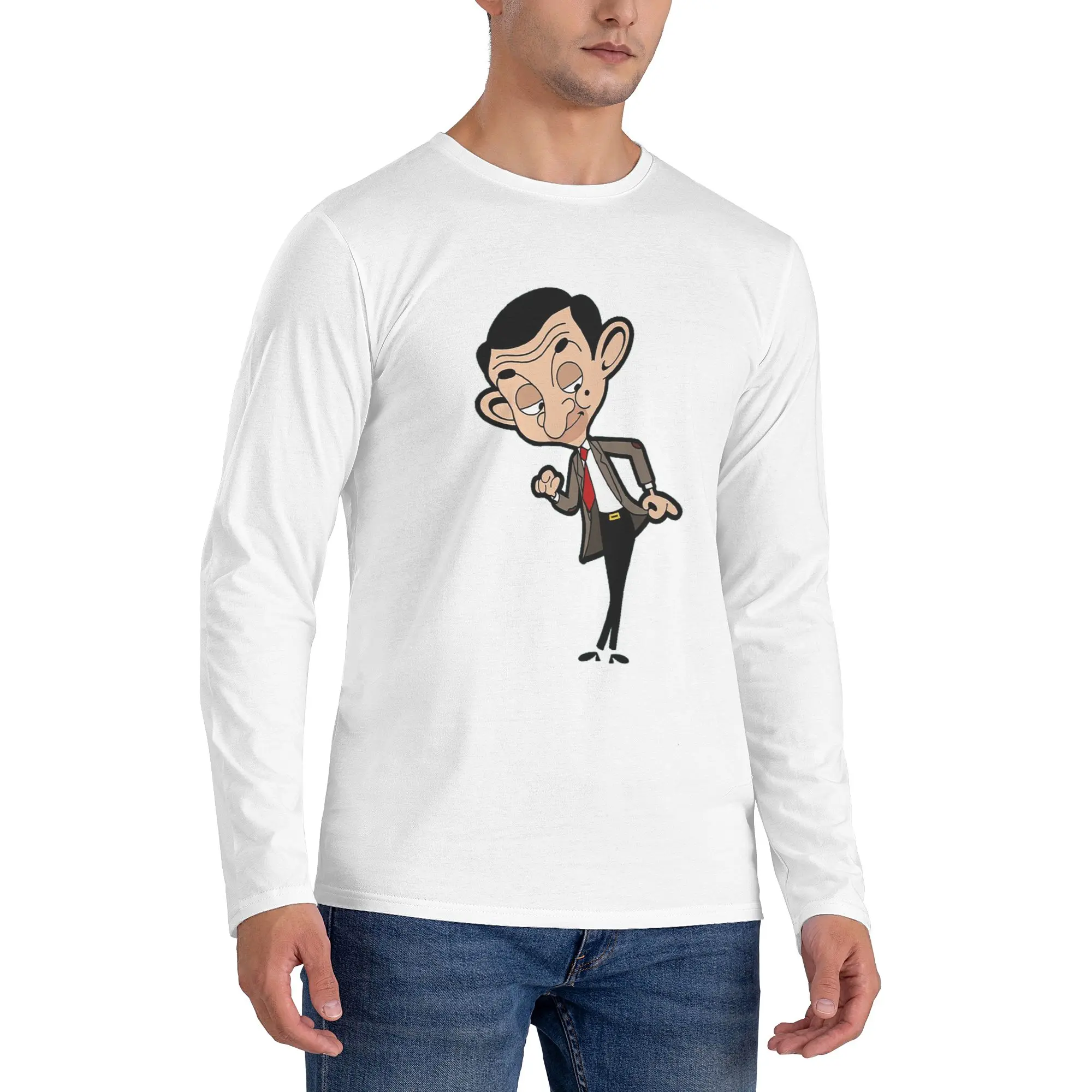 

Mr Bean Мужская футболка с длинными рукавами Повседневные футболки с круглым вырезом Весенние и осенние мужские топы