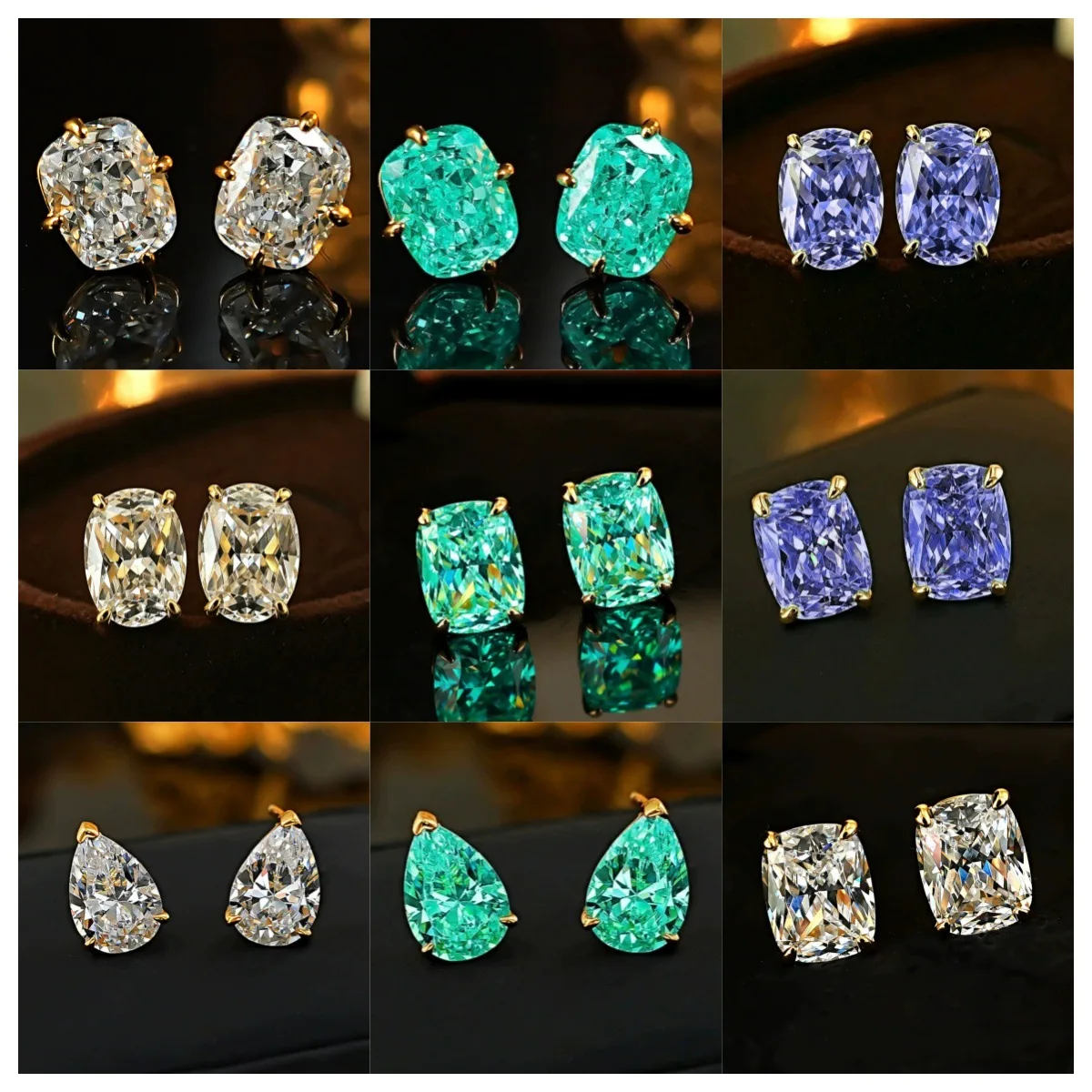 2026 New Products Hot Selling Multiple Paraiba Craftsmanship Ice Flower Cutting Earnail Women's Simple Wedding Zircon Jewelry