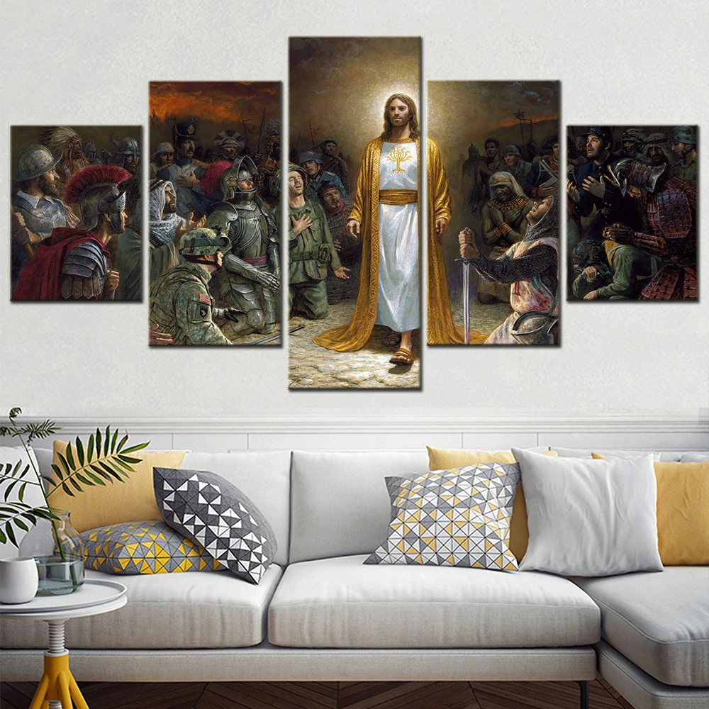 

Canvas Wall Art Poster Painting Jesus Wallpaper Home Decor Living Room Picture Print Bedroom Mural Artwork Framework 5 Panels