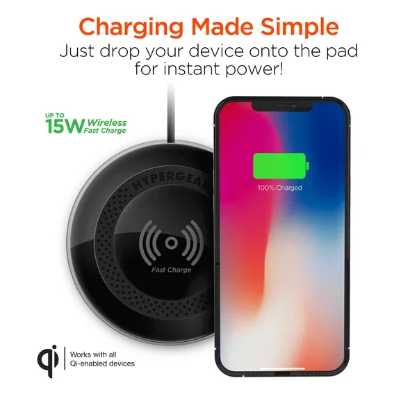 

Беспроводная зарядная панель 15W с быстрой зарядкой через USB-C