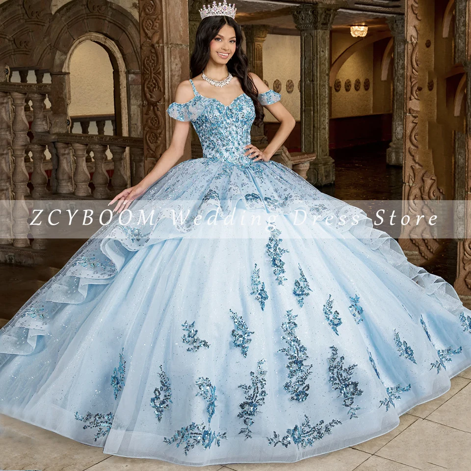 Vestido de novia de lujo para quinceañera, traje con tirantes finos, apliques de lentejuelas, longitud hasta el suelo, tren de barrido, con cordones, 2024