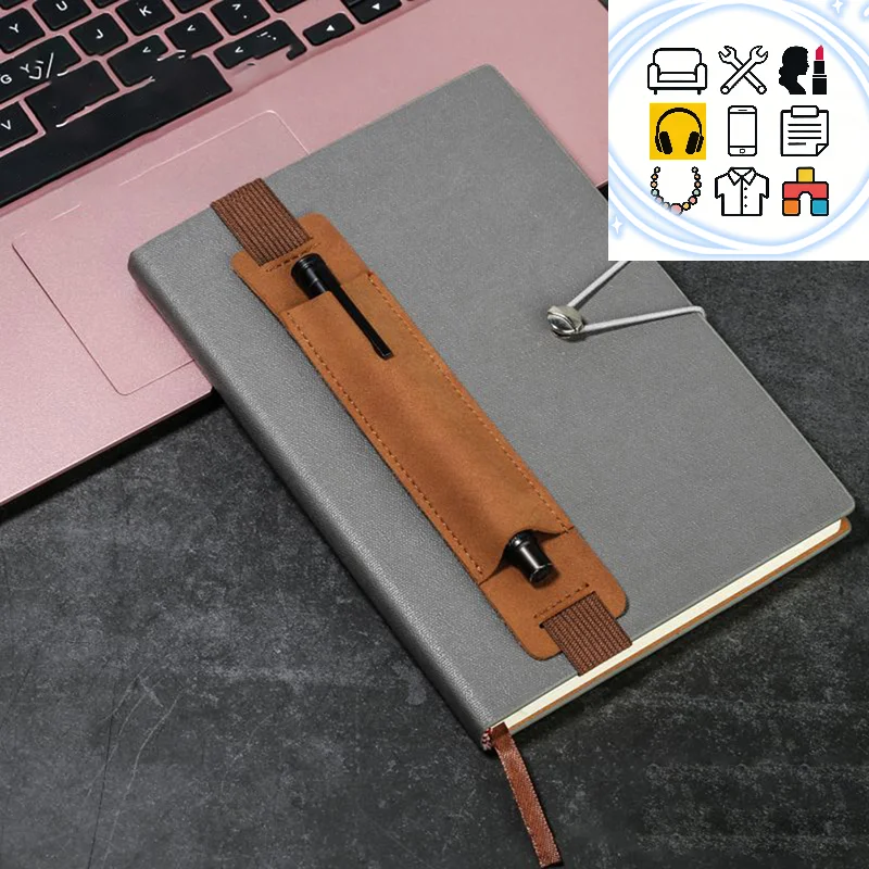 Adjustable Elastic Band Pen Holder PU Leather Pen Sleeve Pouch Elastic Notebook Pen Holder 8-1.5 Inch Detachable