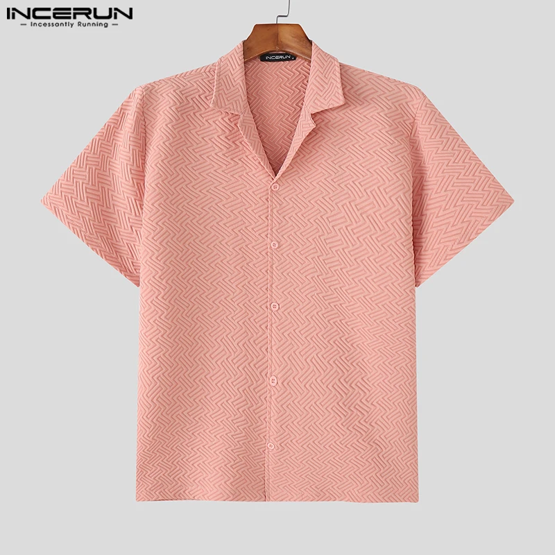 

INCERUN Men Shirt Summer Lapel Short Sleeve Texture Casual Men Clothing Streetwear Loose Korean Style 2025 Fashion Male Shirts