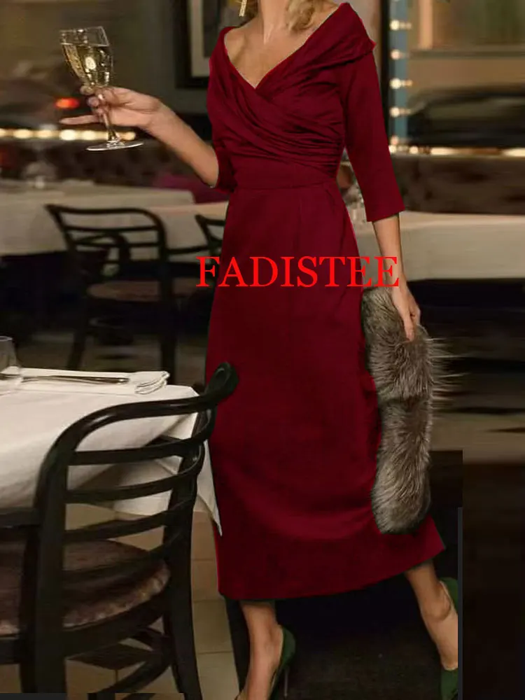 Aangepaste avondjurken V-hals halve mouwen zeemeermin moeder van de bruidjurken voor bruiloften theelengte feestjurk voor dames