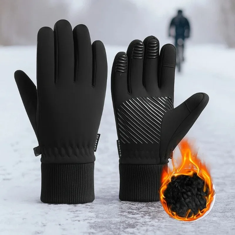 2025年 ブラック 冬用 暖かい サイクリンググローブ 男女兼用 アウトドア 防水 スポーツ ランニング バイク スキー タッチスクリーン対応 フリースグローブ