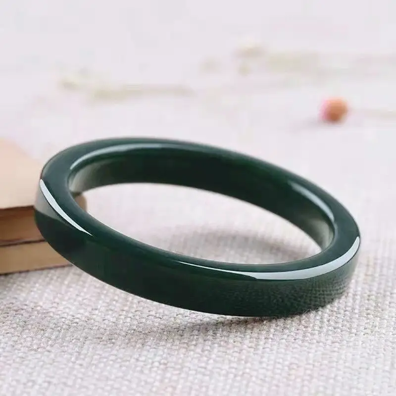 Newest Natural Green Jade Bracelet Male and Female Couple Bangles Square Thin Strip Fine Accessories Jewelry