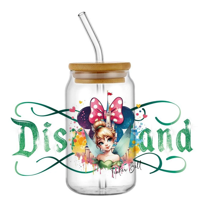 Miniso Disneyland Princess pattern 3D Waterproof UV DTF Cup Wrap For 16oz Libbey Cartoon Princess Glass Can DIY Transfer Sticker