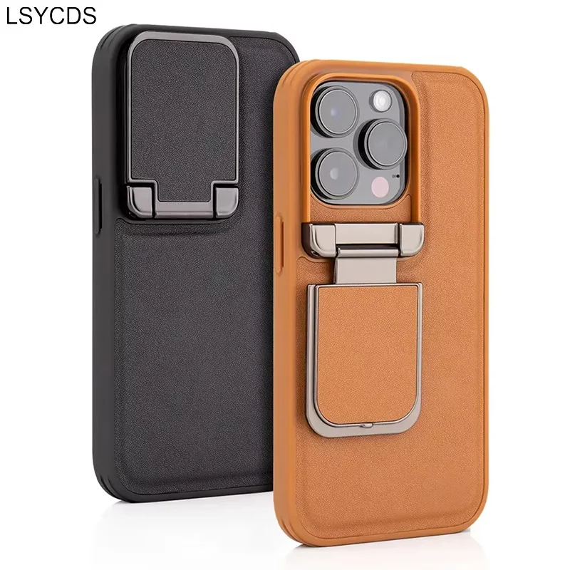 Case for Apple iphone 16 15 Plus Pro Max Phone Case Flip Lens Wear-Resistant Leather Invisible Rotate Holder for iphone 16 Cover