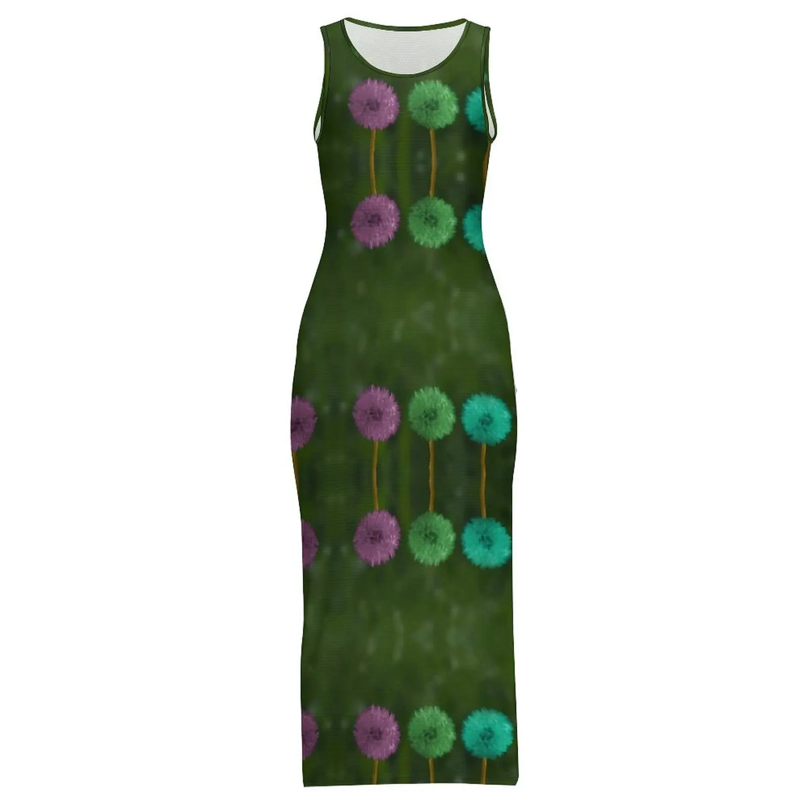 Rainbow Dandelion Bodycon Dress Summer Colorful Print Club Sexy Maxi Dresses Women Sleeveless Graphic Streetwear Dress Big Size