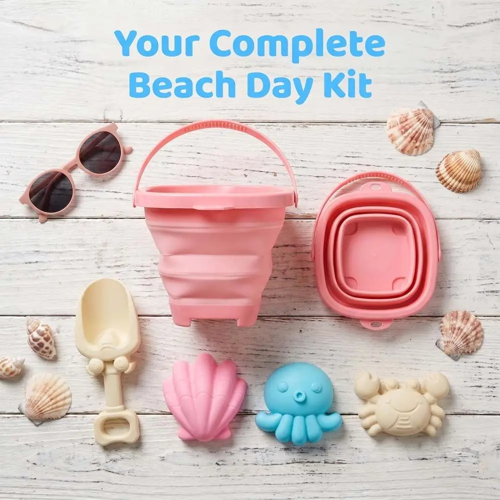 4pcs/Set With Bucket Folding Bucket Beach Parent-Child Interactive Beach Shovel Bucket Set Cartoon Plastic Summer Beach