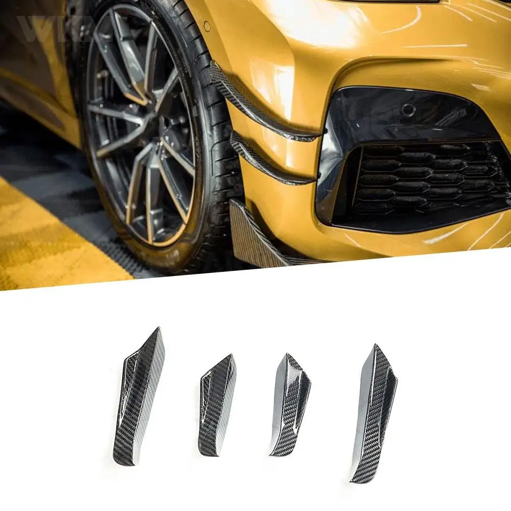 

For BMW 3 Series G20 2019 2020 Dry Carbon Fiber Front Bumper Side Trim Canards Fins Flaps Sticker Spoiler 4 PCS/Set FRP