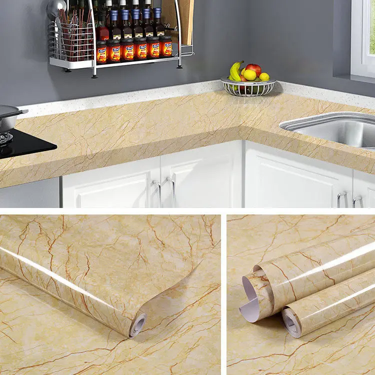 Kitchen DIY Self-Adhesive Waterproof Oil-proof PVC Wall Stickers Cabinets Countertop Wallpaper Bathroom Desktop Renovation Films