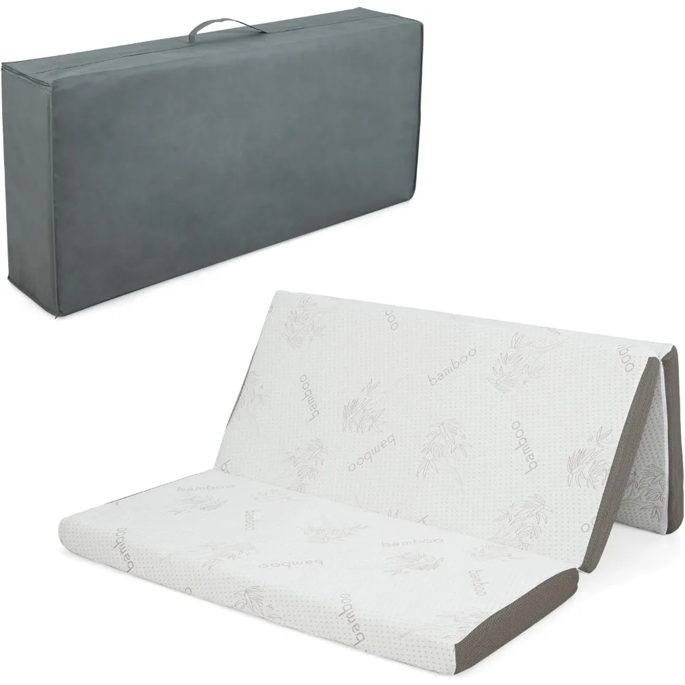 Memory Foam Tri-Fold Mattress,  Foldable Floor Mattress with Storage Bag, Removable Cover, Bamboo Fabric Customized