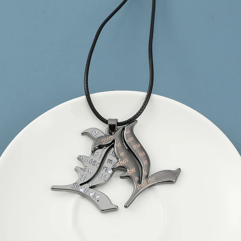 Death Note L Logo Pendant Necklace - Black Rope Leather Choker Mystery Character Jewelry Unisex Fashion Accessory view 3