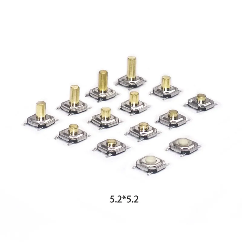 2000Pcs/Reel  5.2*5.2(4x4) 1.5-6.0mm high touch tact switch 4PIN Metal SMD Tactile 12V Micro Push Button Switch copper feet