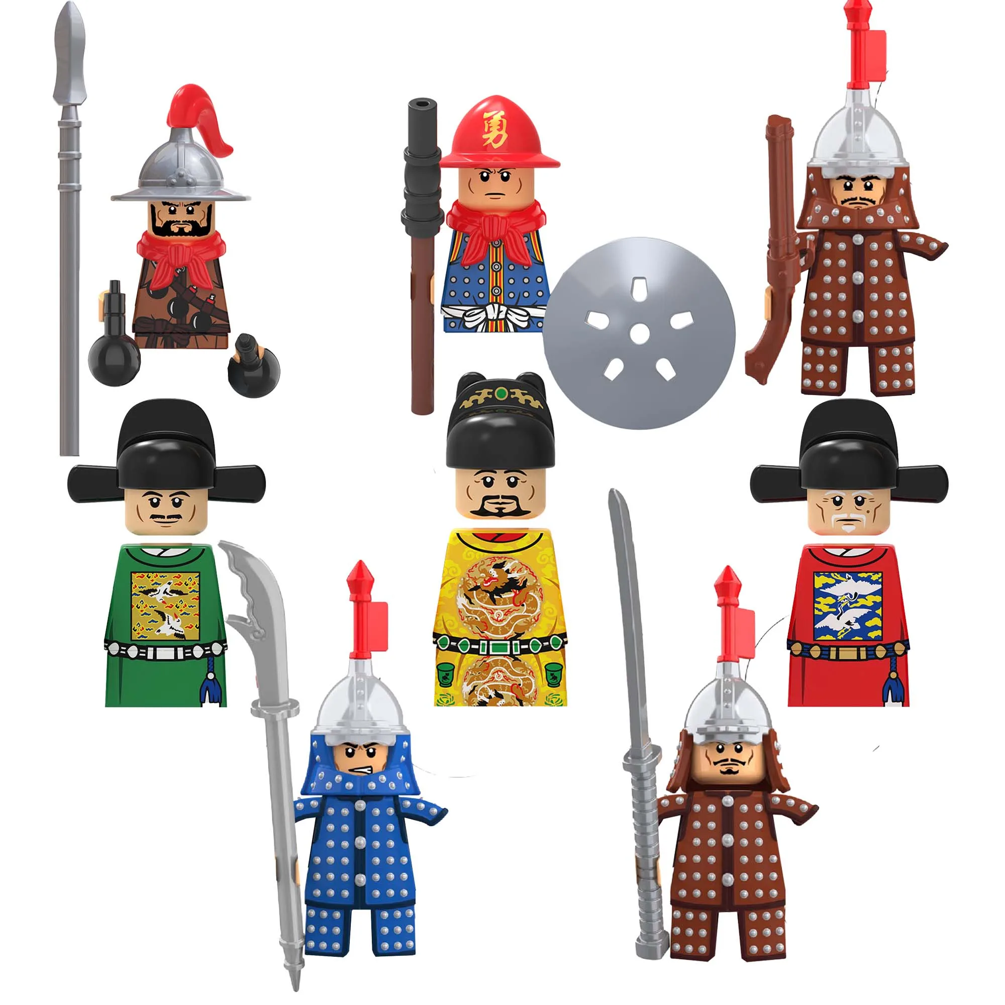 Ancient Chinese Military Building Blocks Qin Han Ming Qing Dynasty Soldiers Emperor Official Army Figures Bricks Toys For Boys