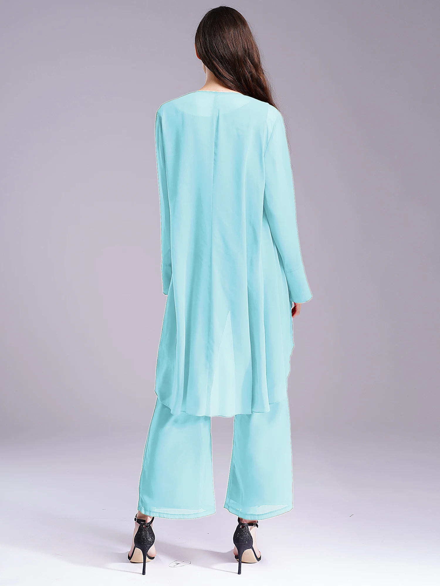 بدلة حفلات نسائية أنيقة شيفون 3 قطع فستان أم العروس الزي مأدبة التنقل حفل زفاف مجموعات الملابس النسائية