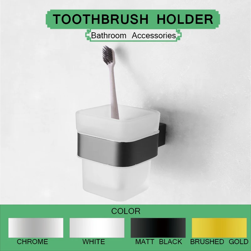 Glass Toothbrush Holder White In Wall SUS304 Holder Brushed Gold Cup Holder Matt Black Chrome