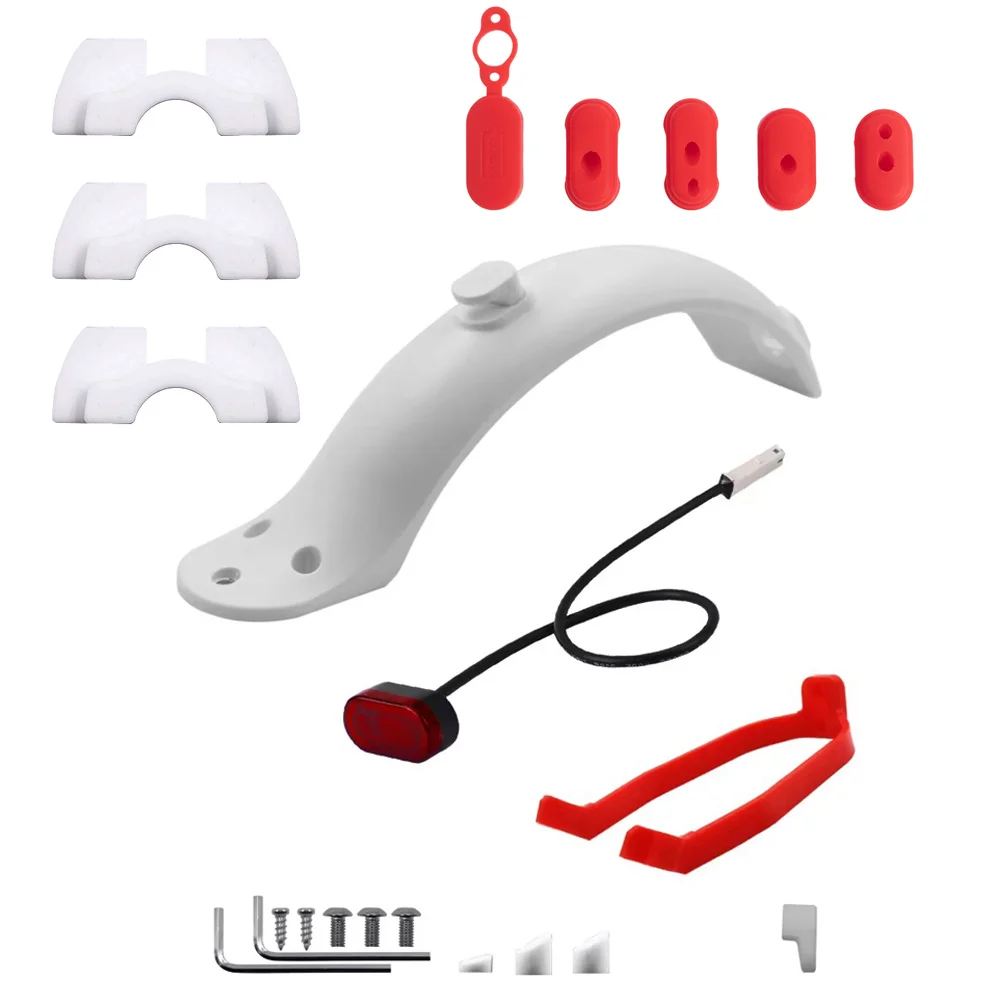 Fender conjunto de luz traseira para xiaomi m365/m365 pro/1s com amortecedor de choque almofada de amortecimento de vibração porta de carregamento da bateria caso poeira plug