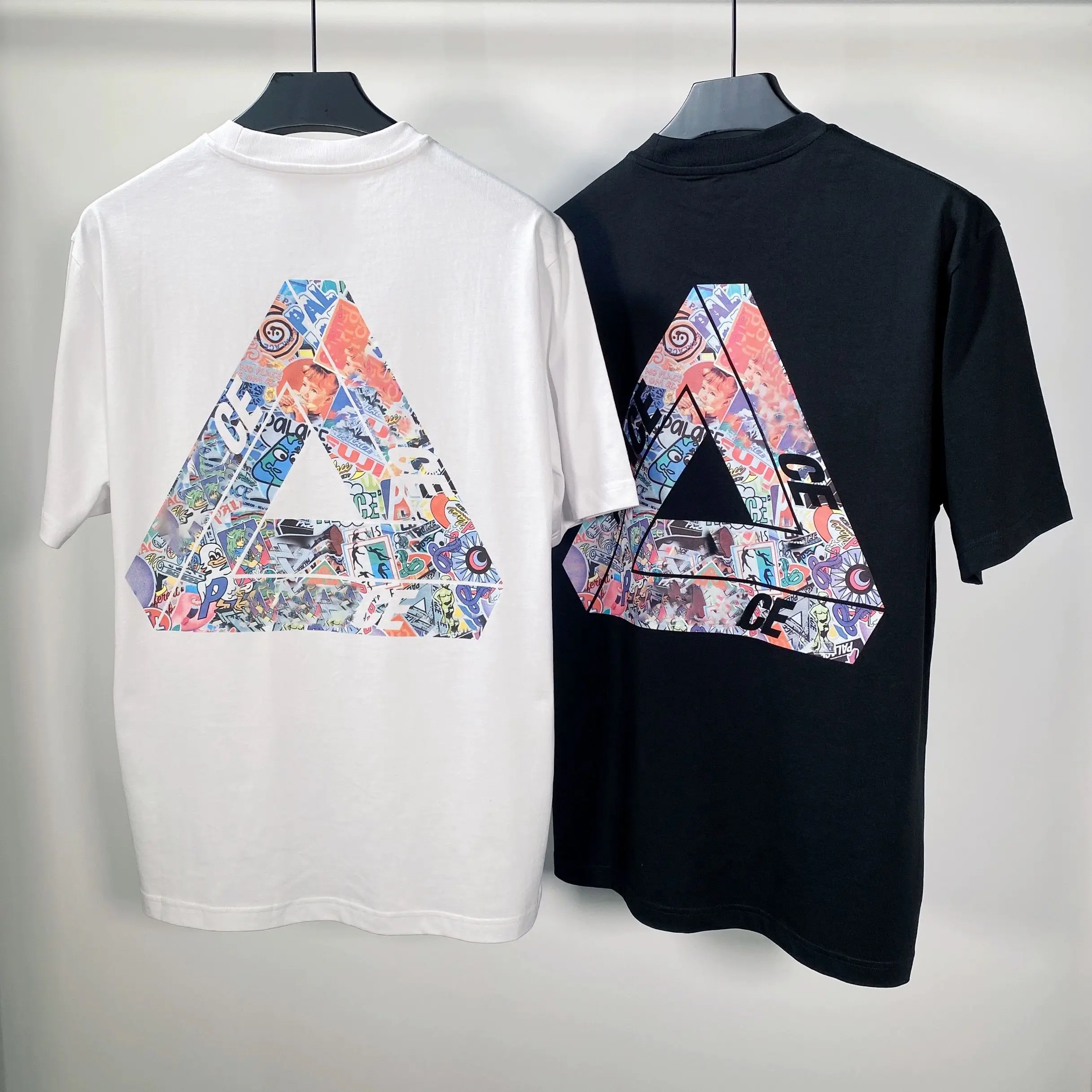 21FW Comic Elements Collection Sticker P Triangle Print Short Sleeve T-shirt Men Women Casual Street Cotton Vintag T Shirt Tops