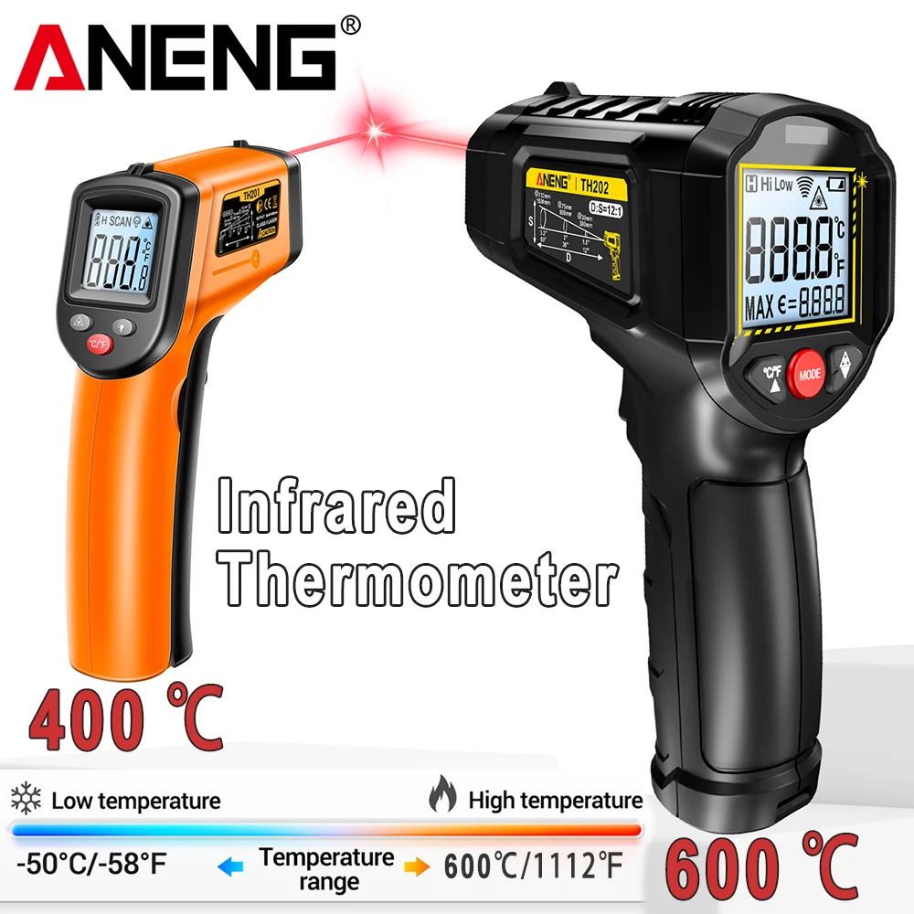 ANENG Novo Termômetro Digital Termômetro Sem Contato -50 ~ 600°C Sensor de Temperatura Higrômetro Umidade Laser Medidor Ferramentas de teste