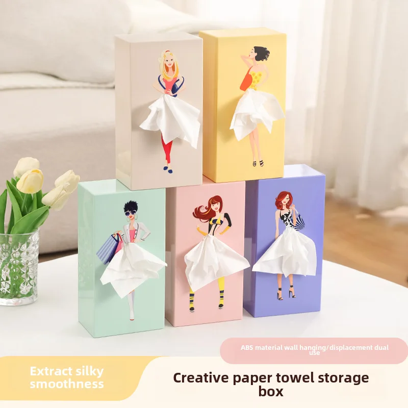 -Border Tutu Skirt Girl Face Paper Extraction Box Cartoon Anime Girl Tissue Box Cute Table Decorative Ornaments Flying Skir