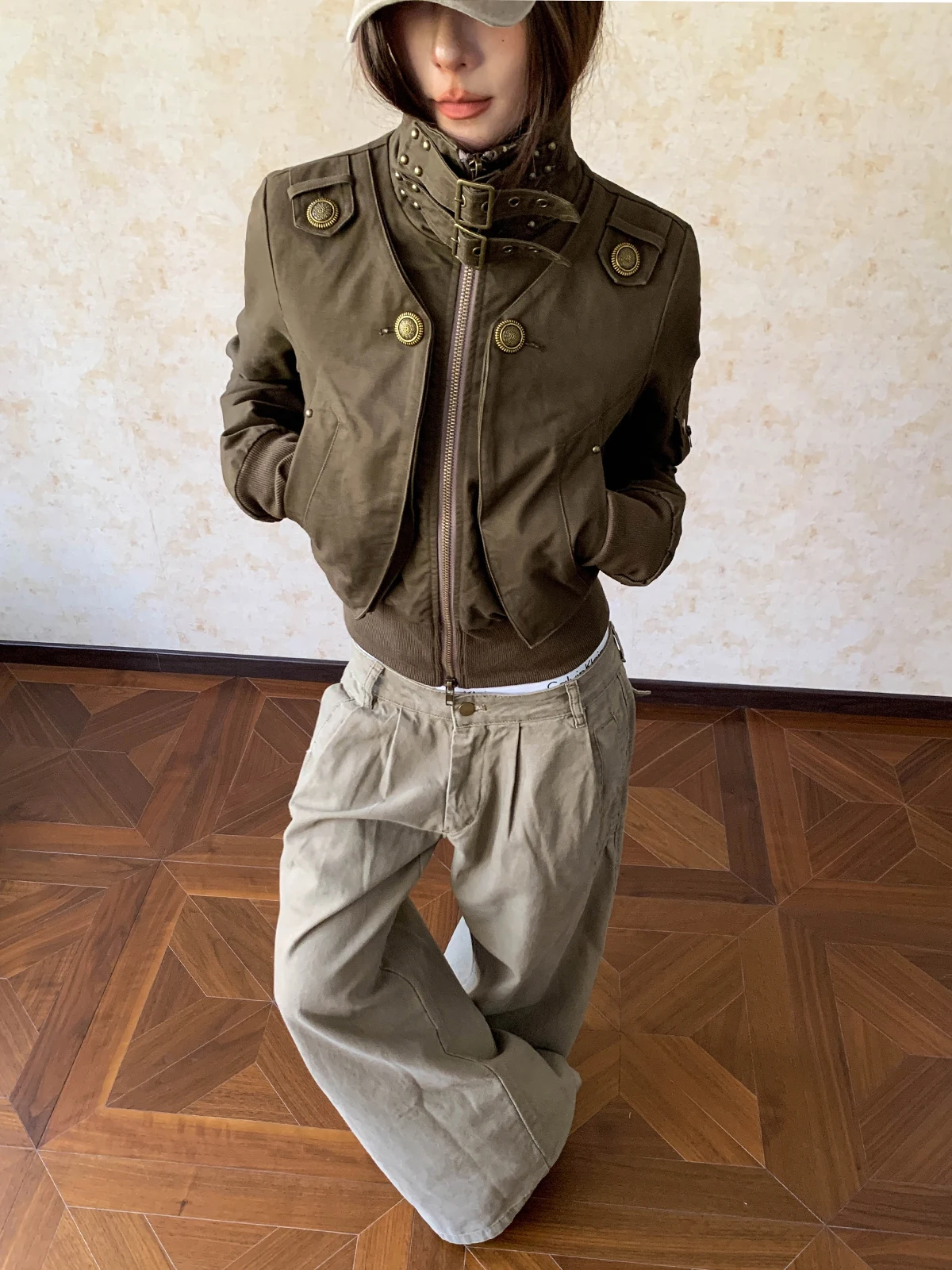 

Aket Millennium Spicy Girl Sle С воротником-стойкой на талии Спецодежда Jaet ort Осень-Зима с волнистым дизайном для похудения O...