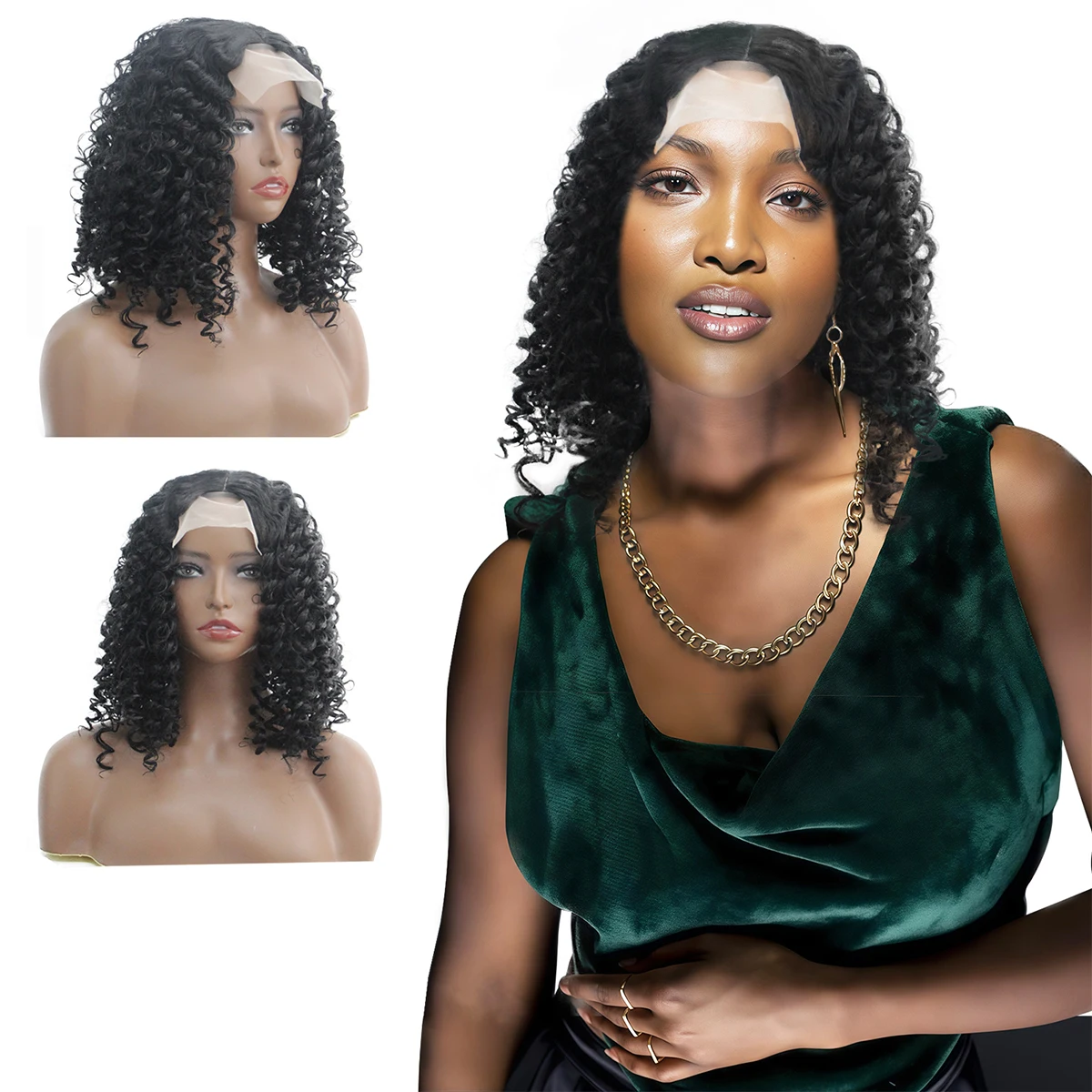 

Black simulation front lace synthetic curly hair wig simulation scalp wig lace hair