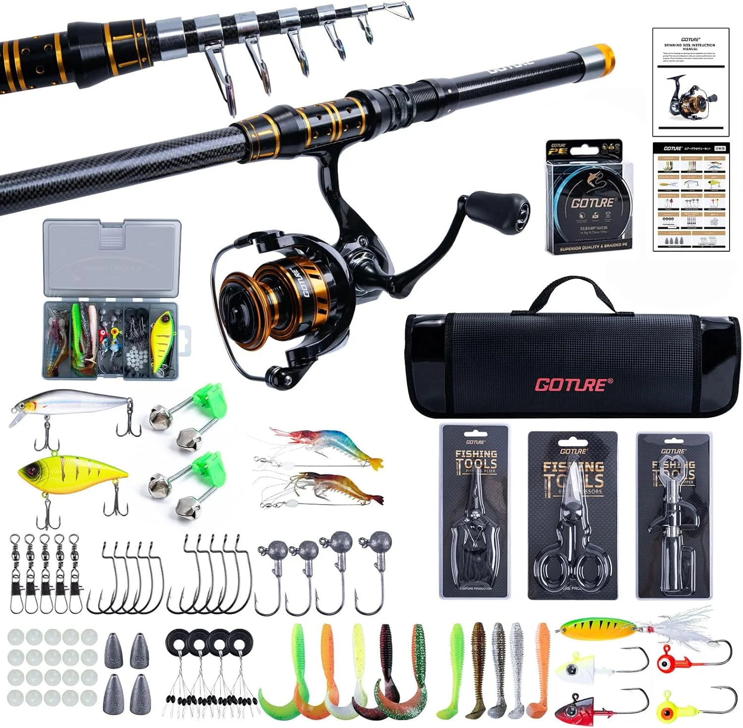 Goture Combo caña telescópica con carrete – Kit inicio pesca - imagen 5