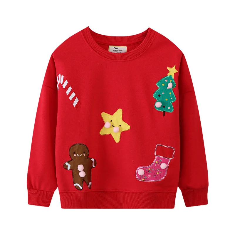 القفز متر 2-7T شجرة عيد الميلاد الفتيات بلوزات ملابس طويلة الأكمام الطفل مقنعين قمصان رياضية الخريف الربيع البلوز قمصان #6