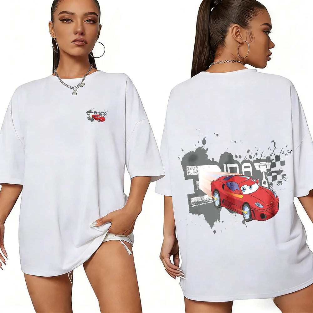 

Летняя гоночная команда Disney McQueen, красная машина + трековые элементы, комбинированное изображение, футболка из 100% хлопка с принтом, мужской повседневный дышащий топ