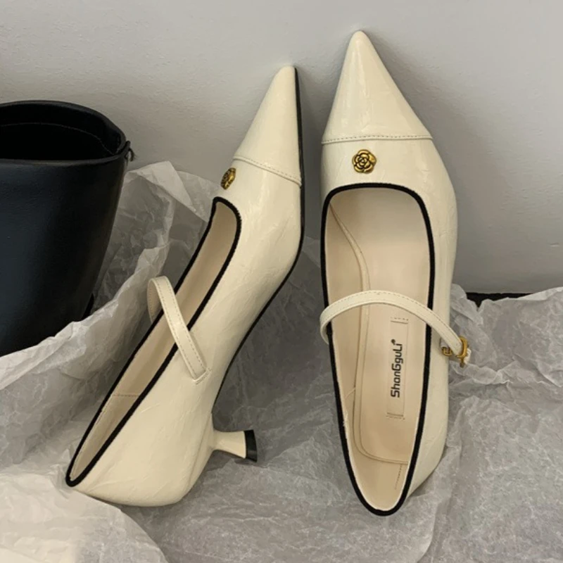 

Сексуальные туфли-лодочки с острым носком, женская модная офисная женская обувь с пряжкой для взрослых в стиле ретро, элегантные женские туфли на высоком каблуке, Zapatos De Mujer