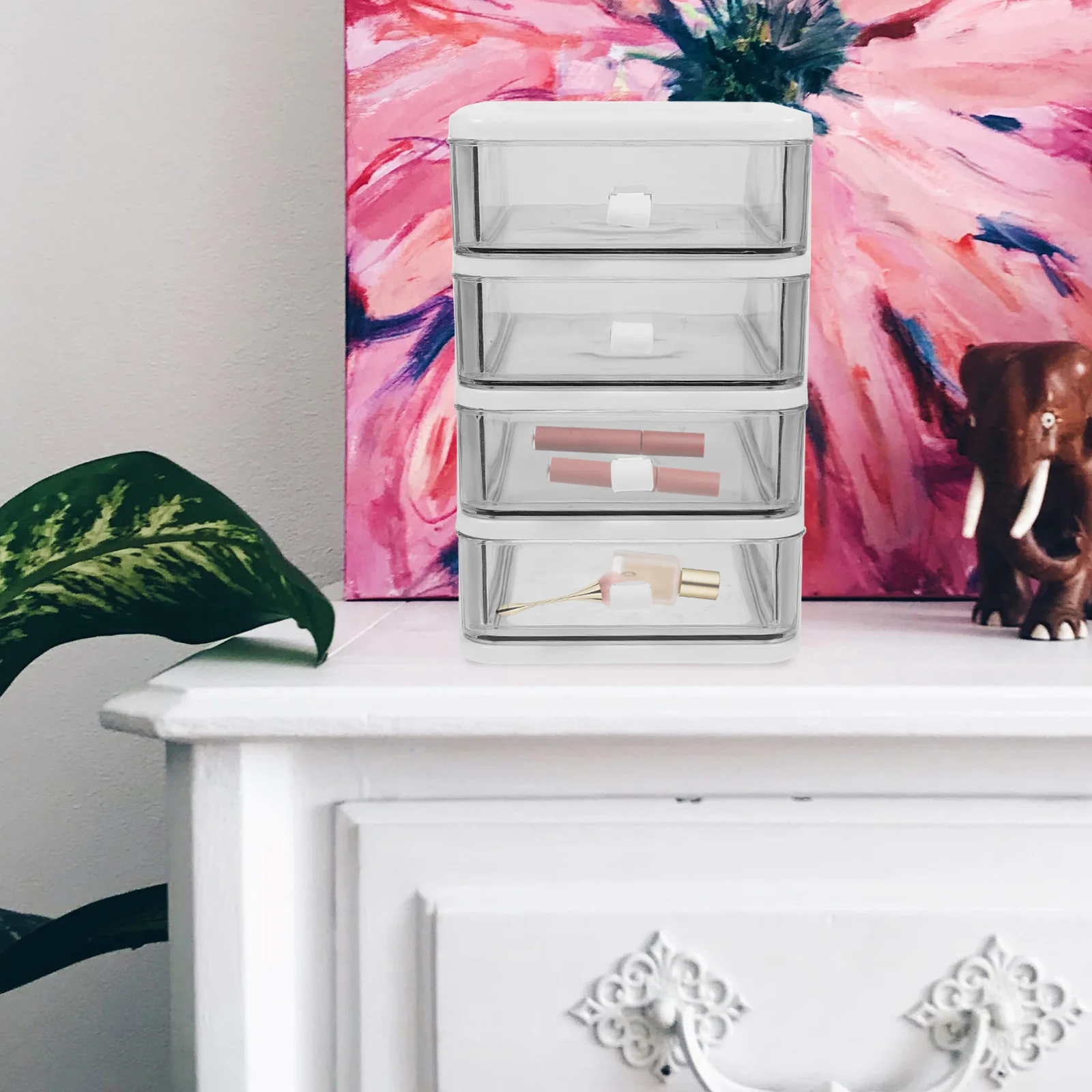 

Drawer Storage Organizer Box Desktop Unit White Practical Stationery Office Home Tabletop Storage Case for Cosmetics