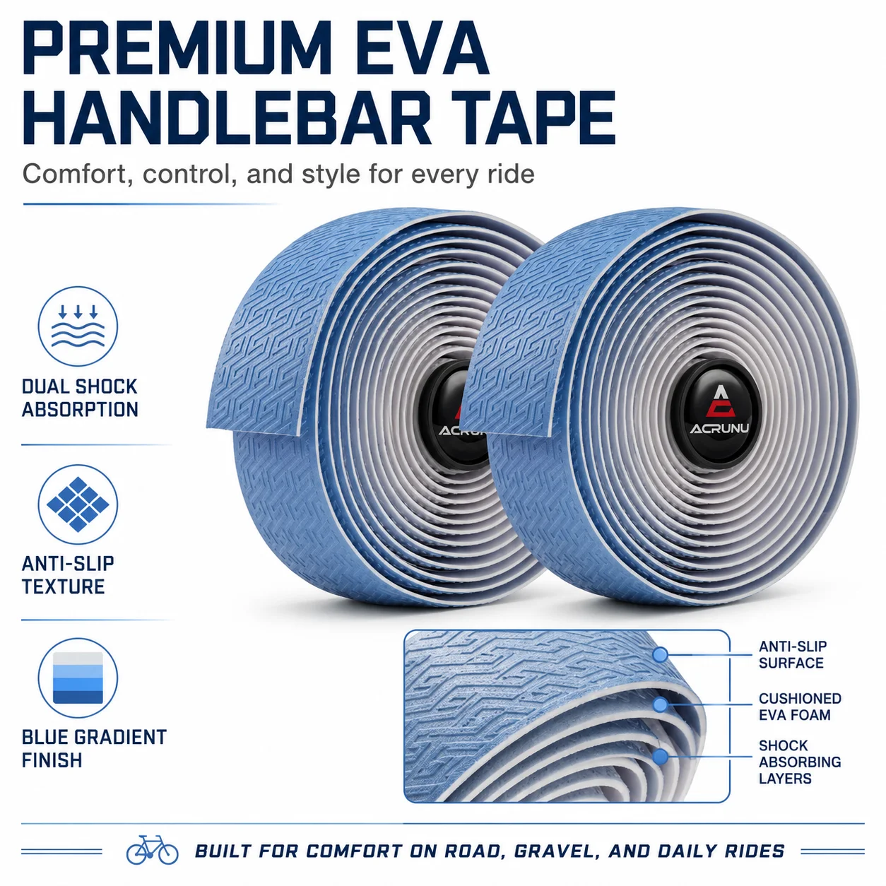 

ACRUNU Road Bike Handlebar Tape PU+EVA Shock Absorbing Anti-Slip Wrap