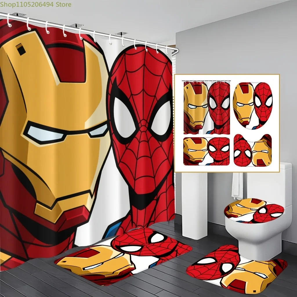 

Набор для ванной комнаты «Человек-паук» Tom Holland, состоящий из 4 предметов, водонепроницаемая занавеска для душа с веб-узором, декор комнаты супергероя, подарок