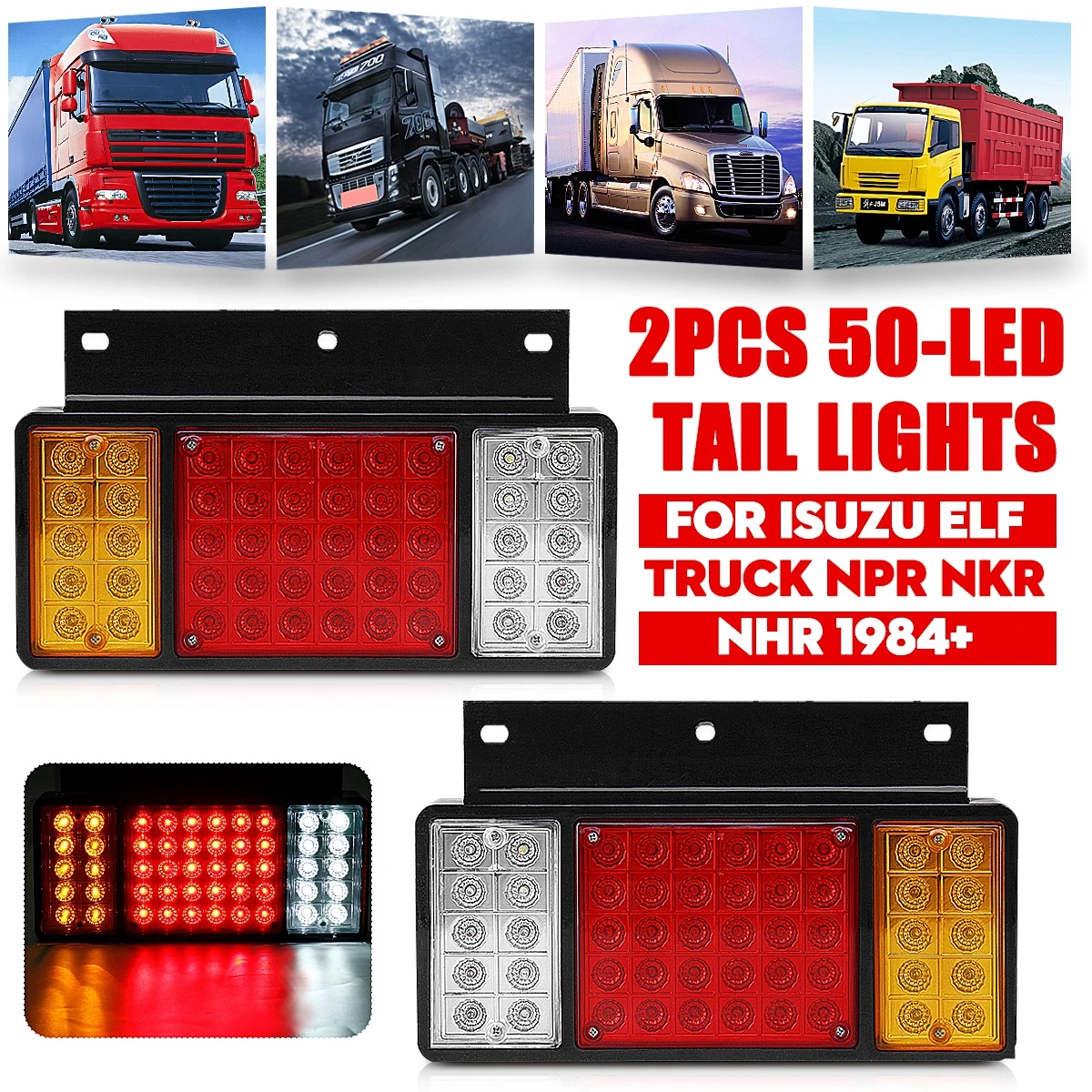 

2PCS Car 50 LED 12V Pair LED Rear Tail Light Lamps For ISUZU Elf Truck NPR NKR NHR 1984-up Waterproof Car Accessories