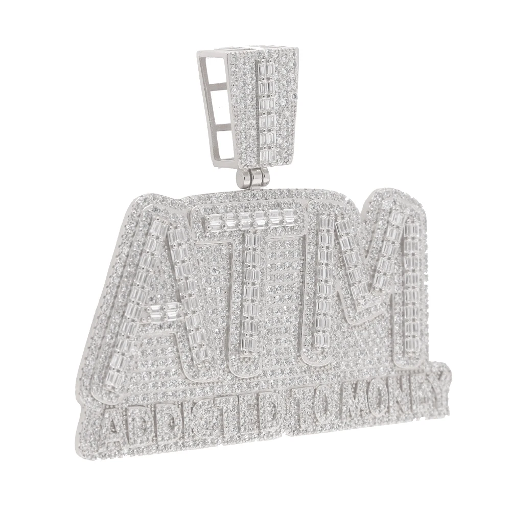 Iced Out Bling Luxury Big ATM Pendant Necklaces With 19MM Cuban Chain CZ Zircon Addicted To Money Charm Men's Hip Hop Jewelry