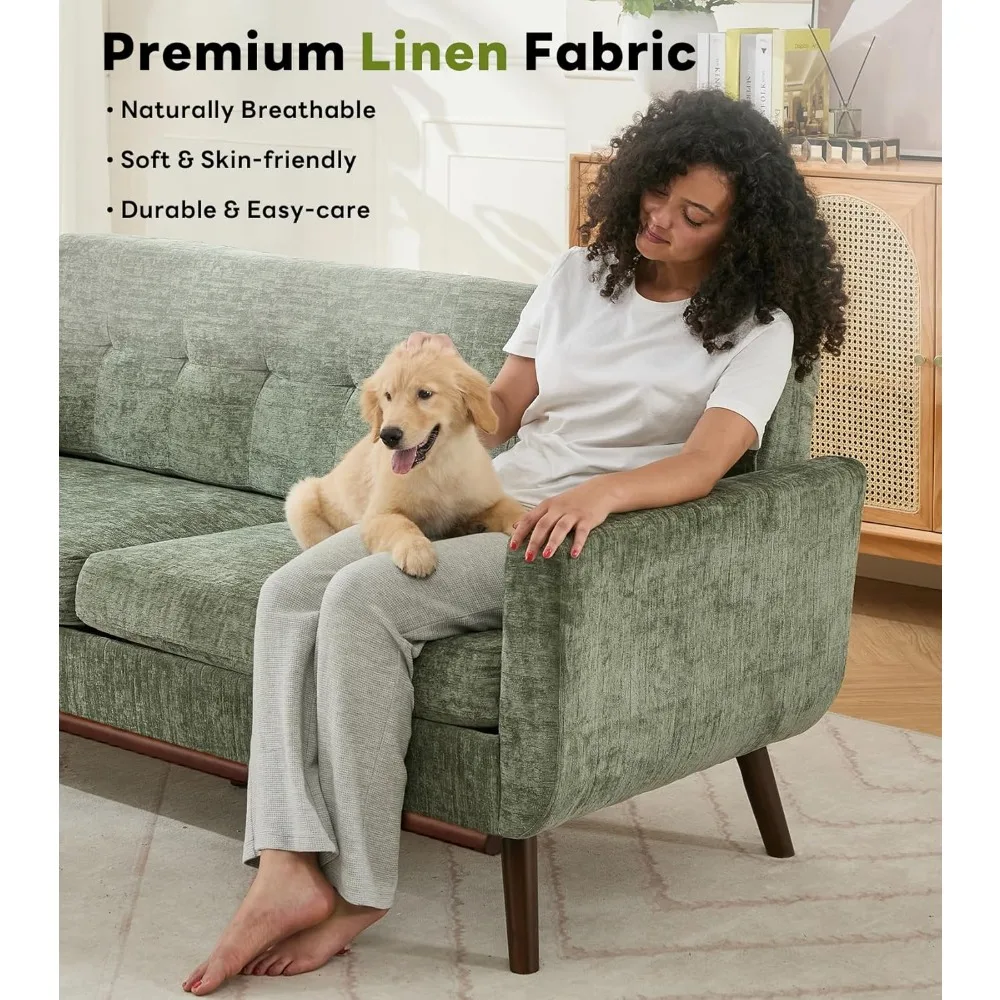 أريكة بمقعدين حديثة لمنتصف القرن لغرفة المعيشة، منجد بأزرار، مقاس صغير، 77.2 وات، أرائك ديكور حديثة #4