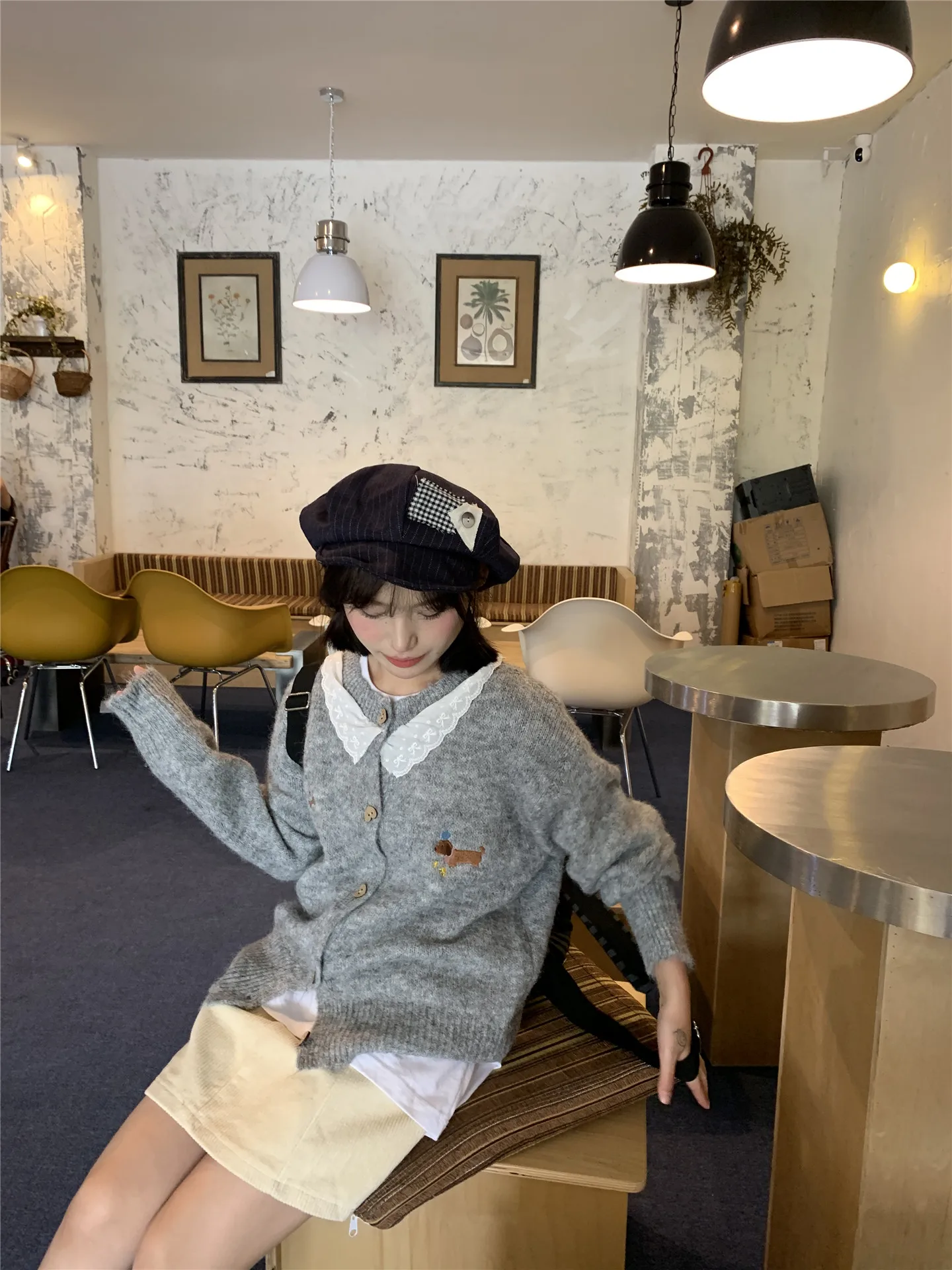 الحلو القلب منفذها ey المطرزة الدانتيل تقليم عقدة سترة سترة المرأة الخريف الشتاء ملابس خارجية صغيرة الحجم #1