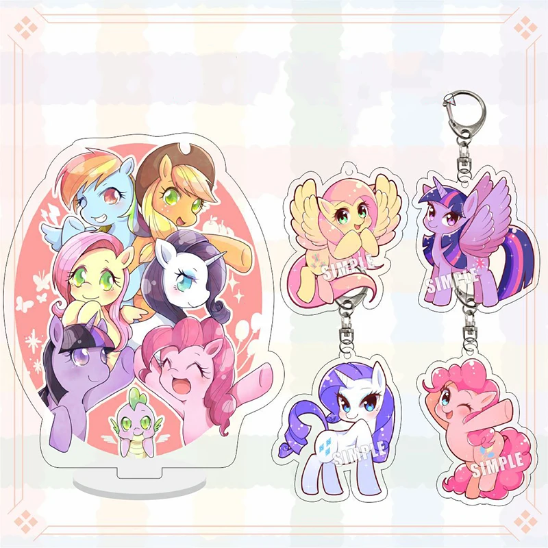 Kawaii My Little Pony Anime Rainbow Dash Twilight Sparkle Acrylic Keychain Cute Cartoon Applejack Fluttershy Bag Pendant