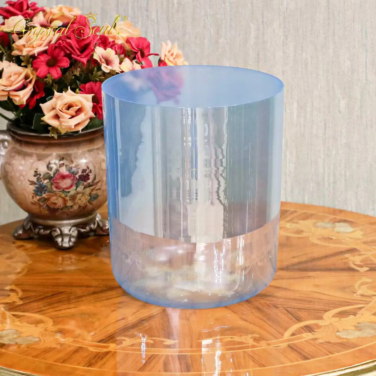 NEW2026DTCTK Cuenco de Cristal Azul Perla de Gran Tamaño (7-8.5 Pulgadas) para Meditación, Cuencos Cantores de Cristal