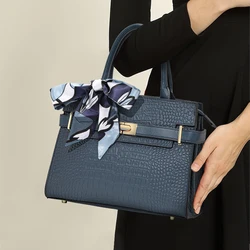 Aidrani borsa da donna in vera pelle con motivo a coccodrillo di lusso leggero blu pelle bovina grande capacità una spalla Crossbody Casual Mom