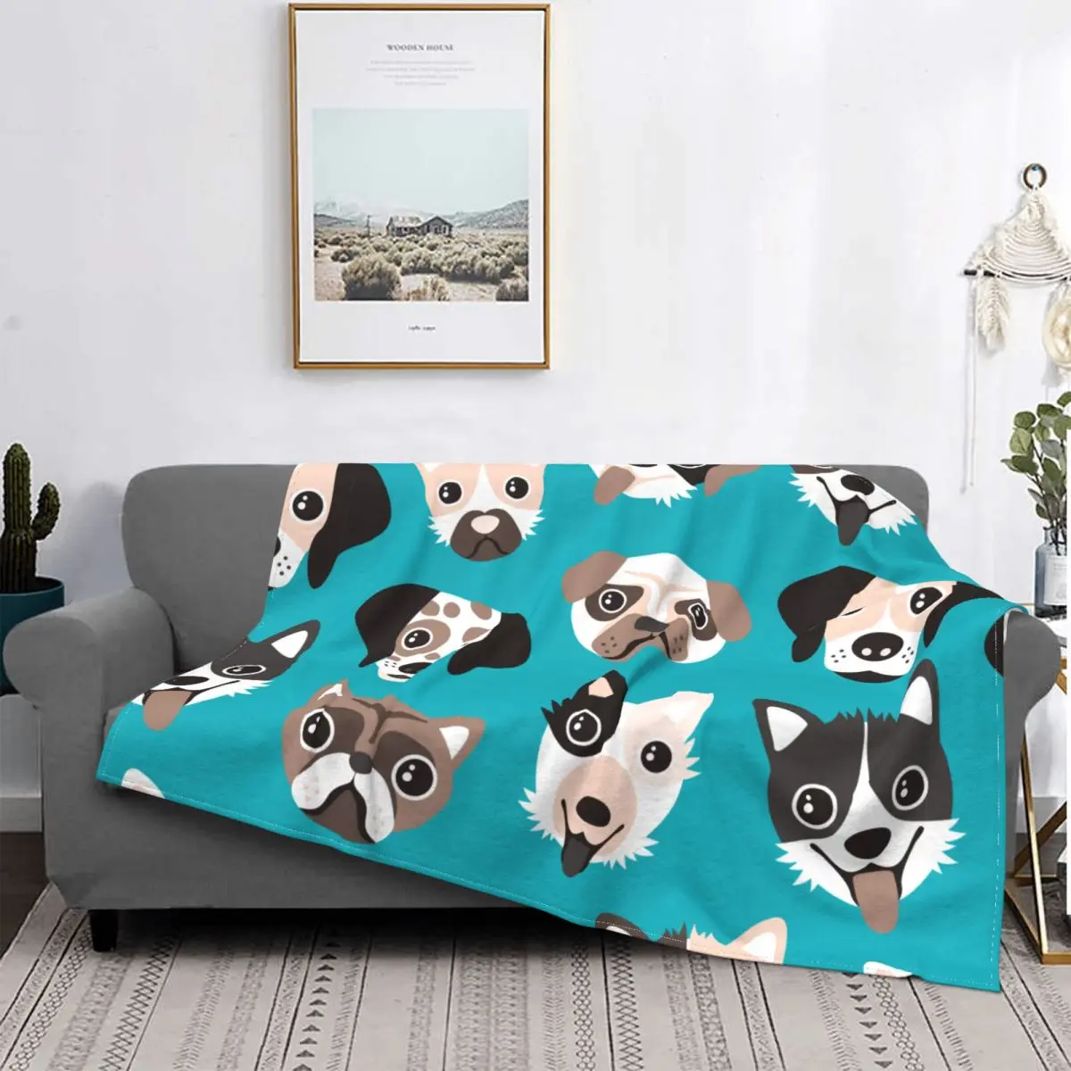 

Puppy Blue Retro Pet Dalmatian Pug Bulldog Flannel Plush Blanket Dog Lover Blanket for Bed Cart Super Soft Cover