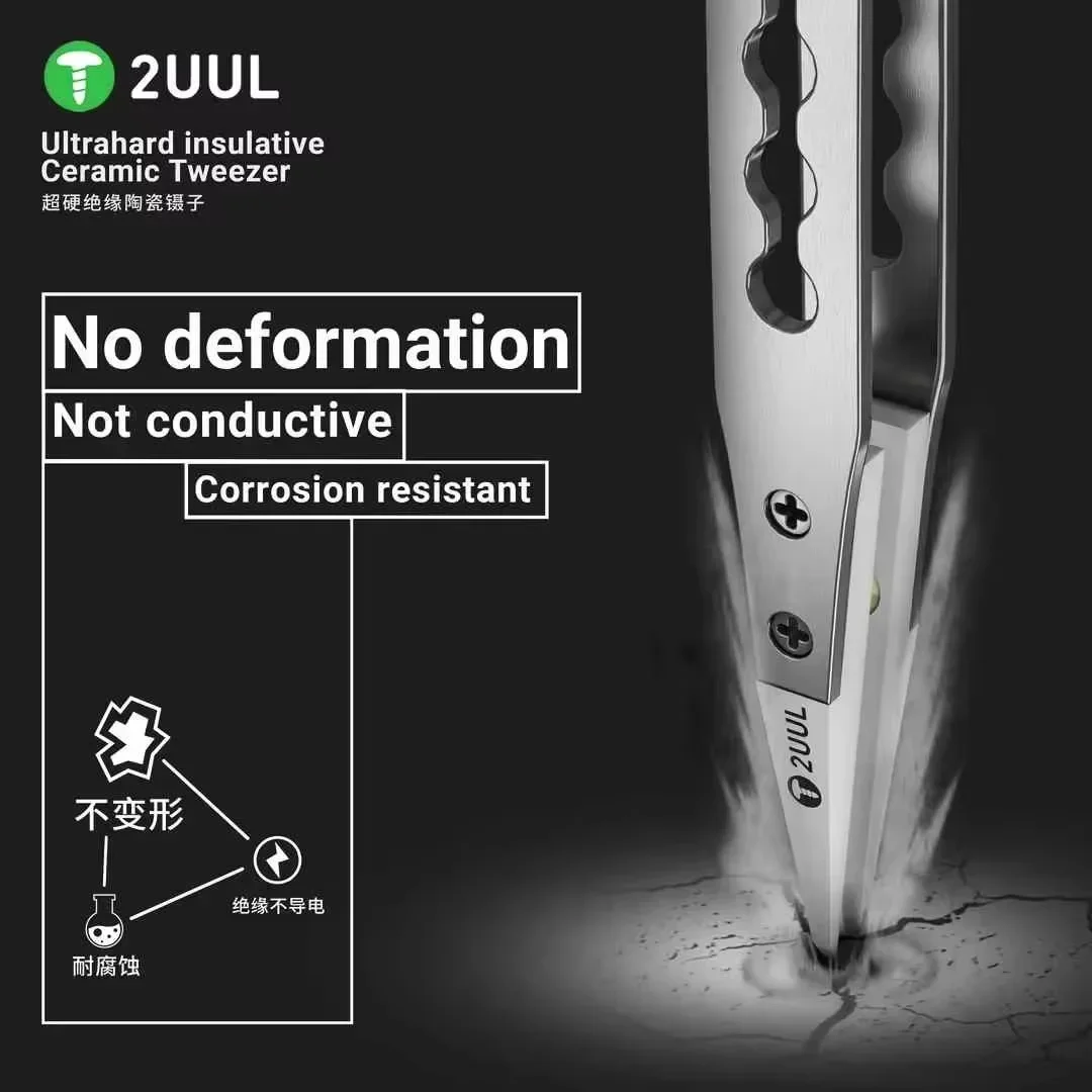 2UUL TW31 Ultrahard insulative Ceramic Tweezer Anti-Static For Mobile Chips Tweezers CPU/IC/PCB/Mobile Phone Repair Tweezer Tool image 3