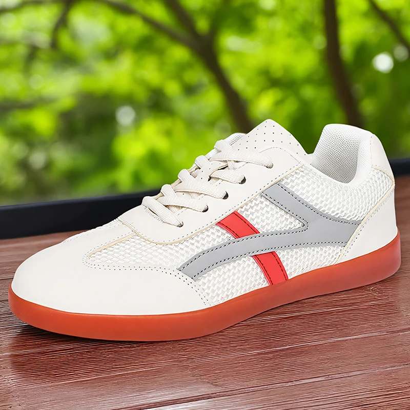 メンズ本革太極拳シューズ通気性メッシュ滑り止め耐摩耗性競技活動特別なネット表面ラウンドトゥ