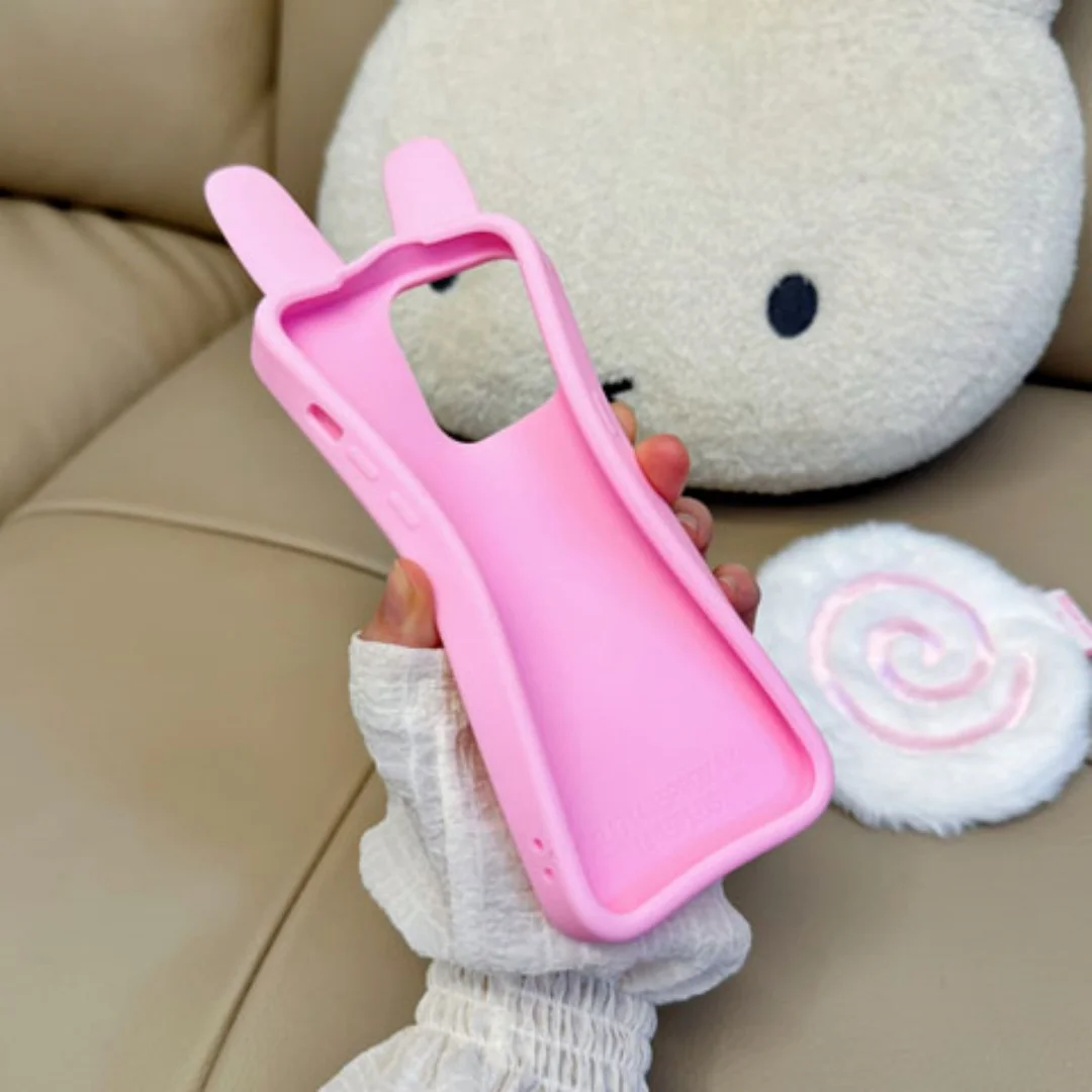 ثلاثية الأبعاد الأذن الطويلة أرنب صغير الأحمر القلب نمط جراب هاتف آيفون 11 12 13 14 15 16 E 17 برو ماكس لينة سيليكون غطاء مقاوم للصدمات