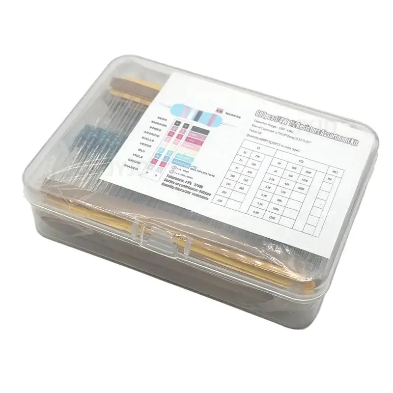 

300/600pcs 1/4w Metal Film Resistor 30 Values Resistance Kit 10R-1M 0.25W 1% Resistors Set